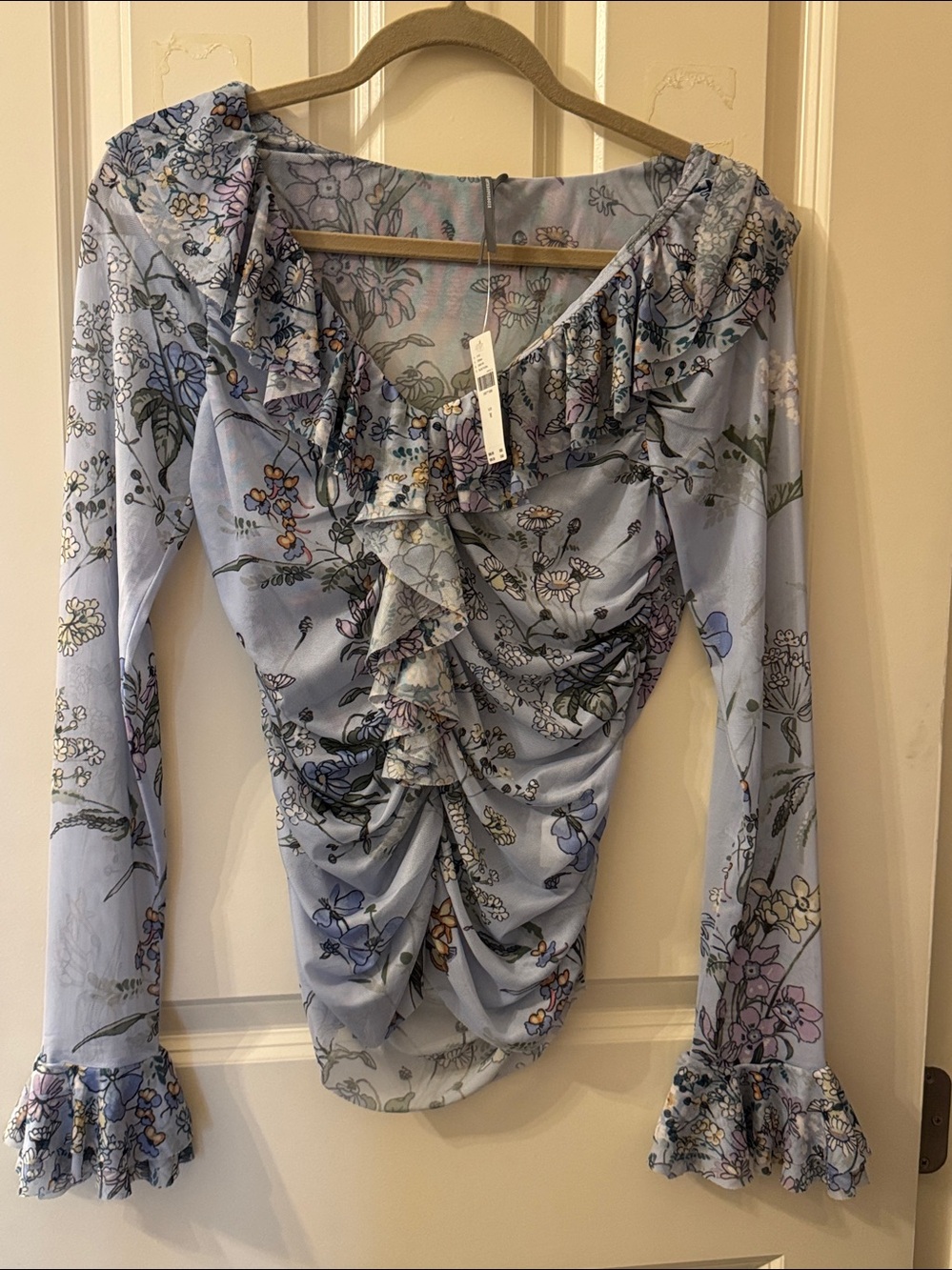 By Anthropologie Floral Ruffle V-Neck Blouse